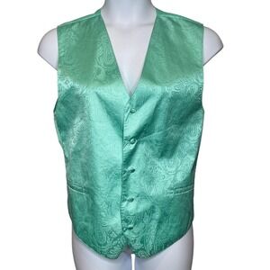 Vesuvio Napoli Mens Seafoam Green Paisley Formal Vest Waistcoat Est. Sz 38 Prom